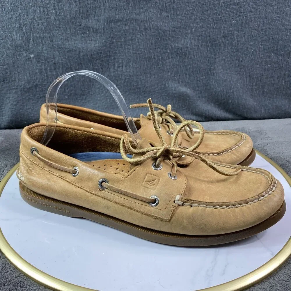 Sperry Top Sider Loafer Sahara Men's Size 9 US Brown Leather Lace Up Loafer Logo